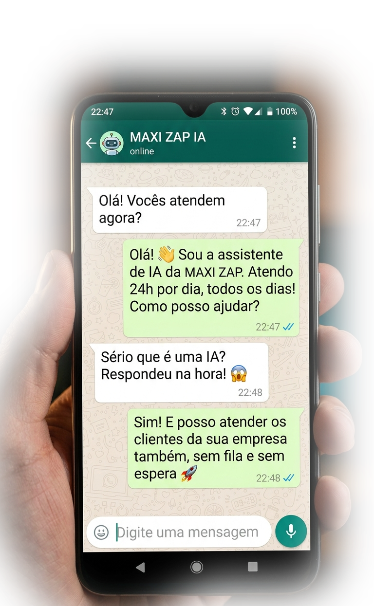Conversa do agente Maxi Zap IA no WhatsApp